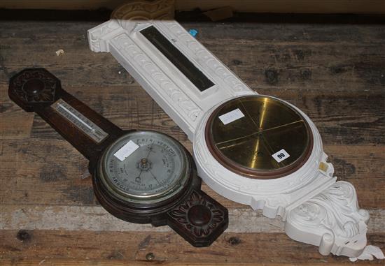 White painted barometer and one other barometer